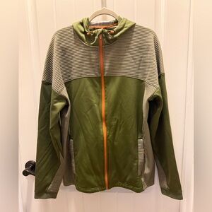 Duluth Trading Co Olive and Light-Olive Hooded Zip Jacket with Orange Trim